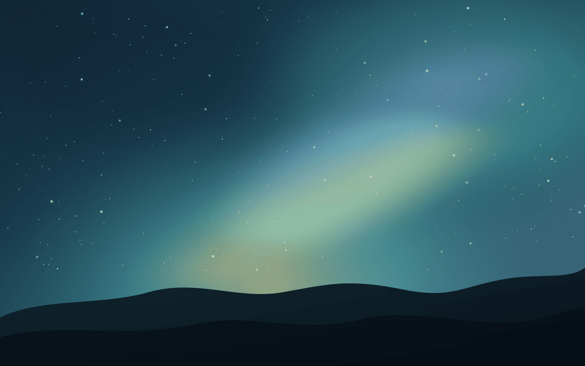 A luminous Milky Way and distant stars above a quiet night landscape